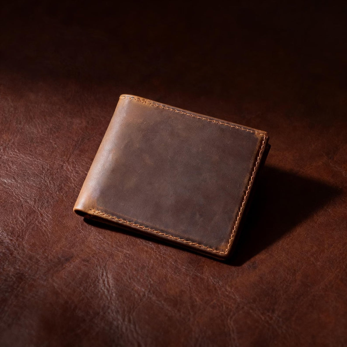 Crazy Horse Leather Bifold Wallet, Vintage Slim Card Holder, Minimalist Men's Wallet