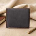 Slim Full Grain Leather Bifold Wallet, Crazy Horse Handmade Business Card Holder