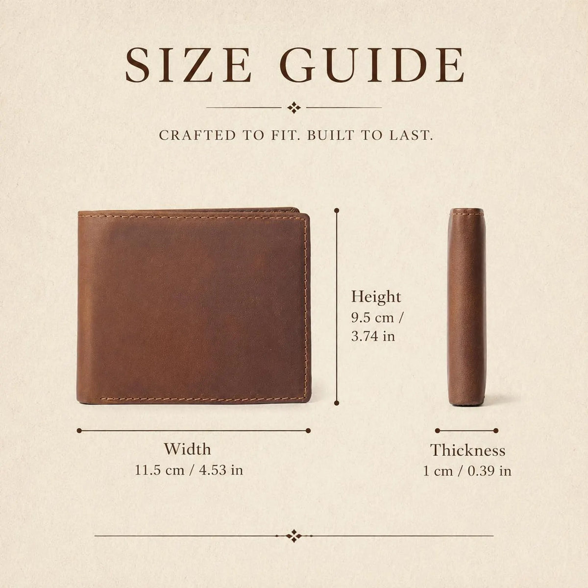 Slim Full Grain Leather Bifold Wallet, Crazy Horse Handmade Business Card Holder