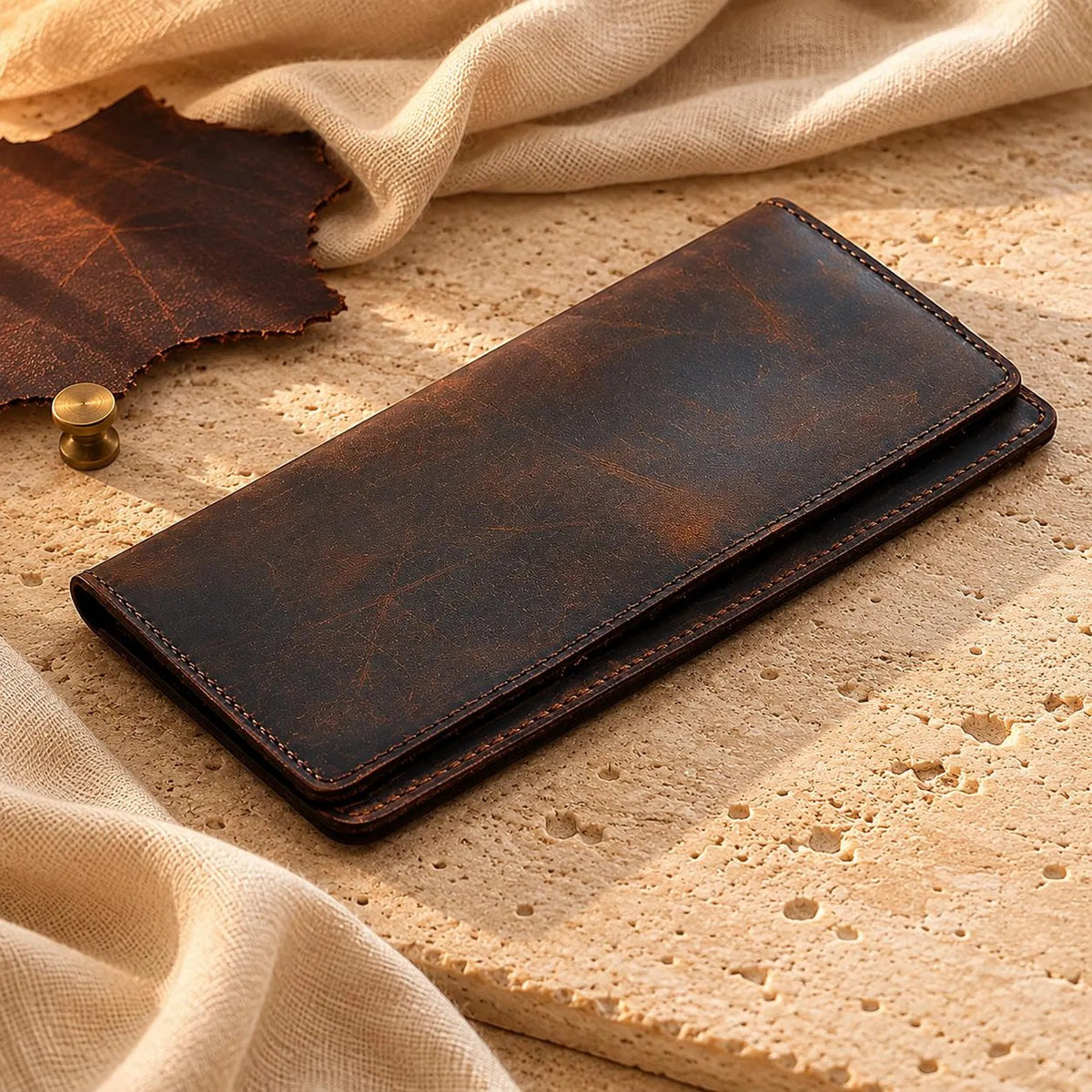Crazy Horse Leather Bifold Wallet, Vintage Slim Card Holder, Minimalist Men's Wallet