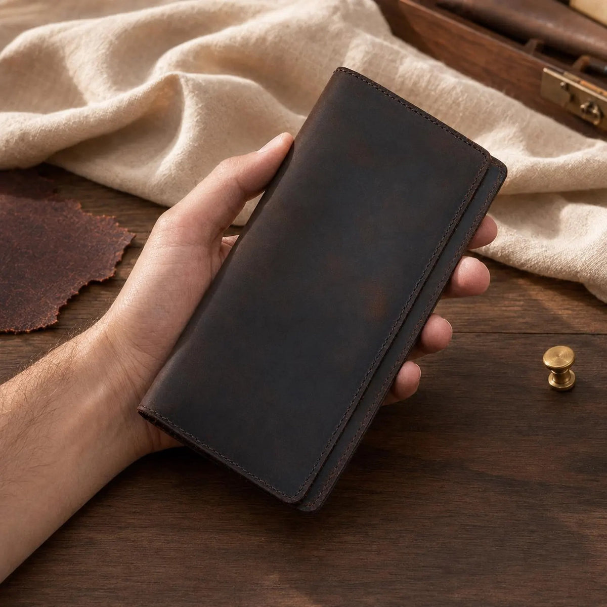 Crazy Horse Leather Bifold Wallet, Vintage Slim Card Holder, Minimalist Men's Wallet