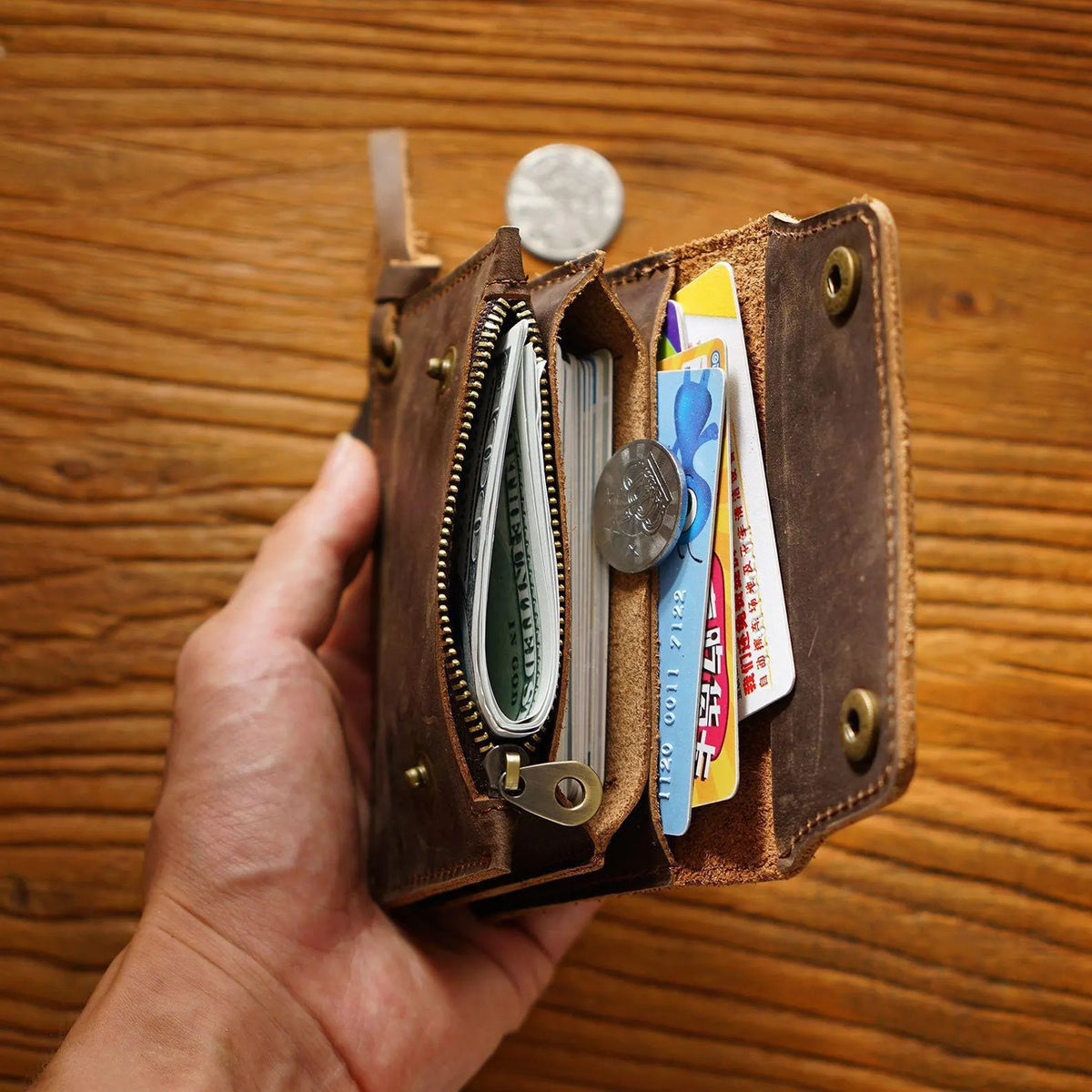 Minimalist Crazy Horse Leather Wallet, Slim Card Holder