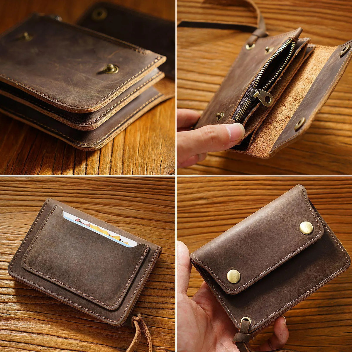 Minimalist Crazy Horse Leather Wallet, Slim Card Holder