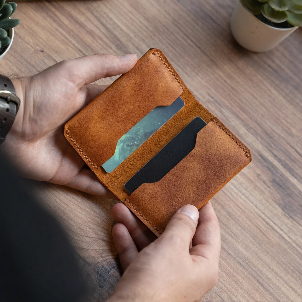 Genuine Leather Bifold Card Holder: Minimalist Slim Wallet