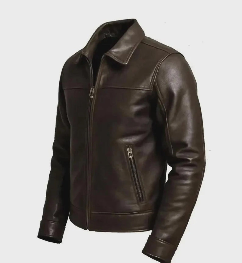 Men’s Brown Cowhide Genuine Leather Jacket Handmade Biker Style Outerwear