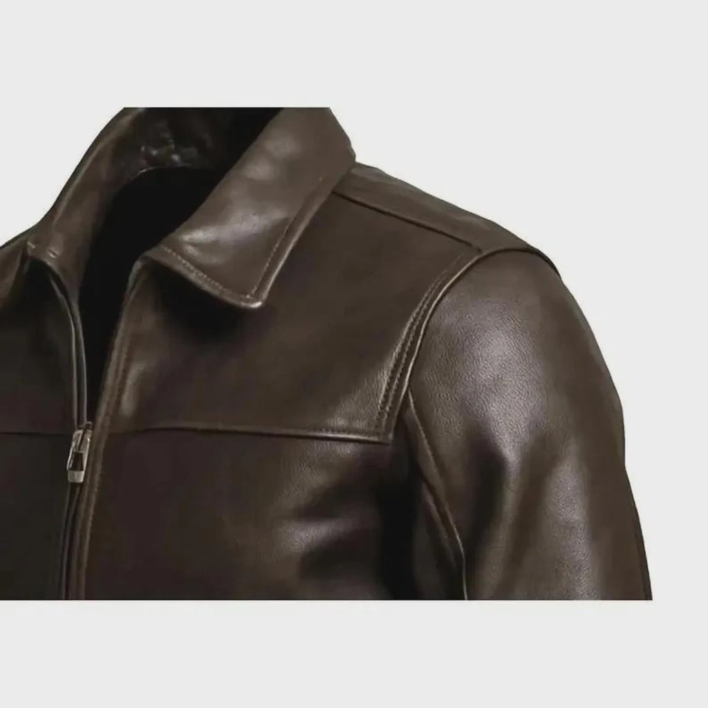 Men’s Brown Cowhide Genuine Leather Jacket Handmade Biker Style Outerwear