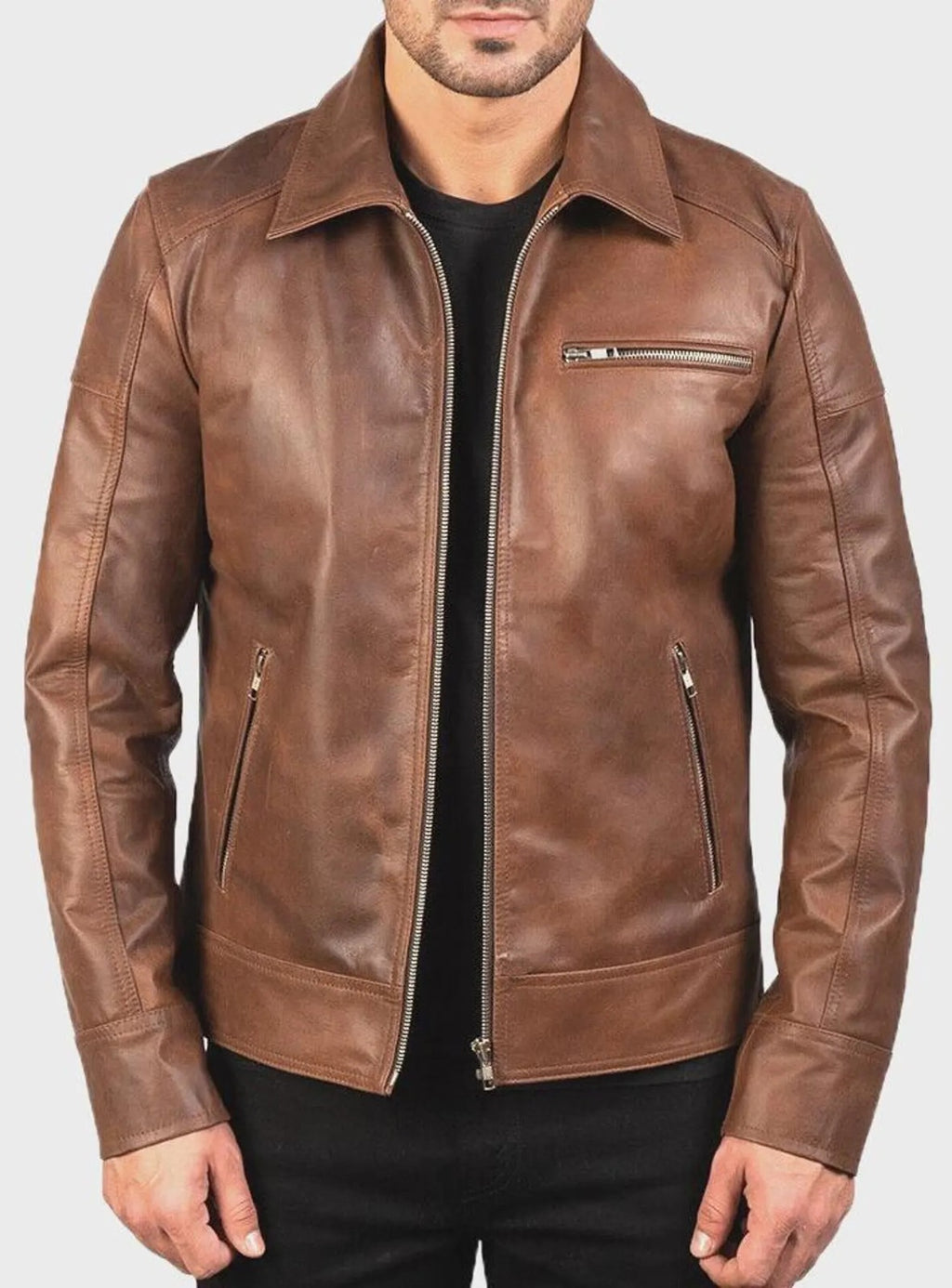 Classic Men's Real Leather Biker Jacket Handmade Cafe Racer Moto Coat