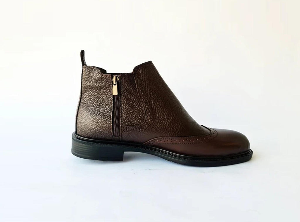 Handmade Brown Leather Chelsea Wingtip Boots: Men's Ankle Boots